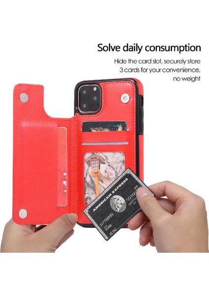 Kart Tutucu Kart Yuvaları Toka ile IPhone 11 Pro Pu Deri Için Cüzdan Kılıf (Yurt Dışından) indirimleri
