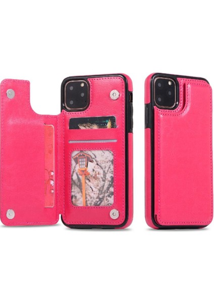 Kart Tutucu Kart Yuvaları Toka ile IPhone 11 Pro Pu Deri Için Cüzdan Kılıf (Yurt Dışından)
