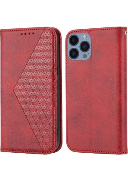 IPhone 12 Cüzdan Günlük Kullanım Için Flip Case El Kayışı Standı Eşkenar Dörtgen Şekli (Yurt Dışından)