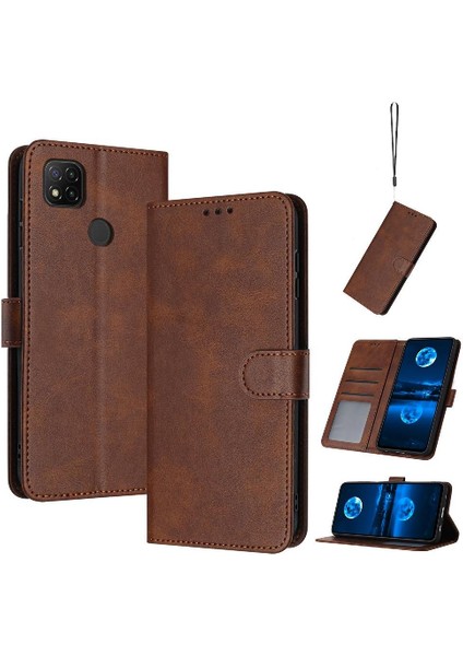 ile Xiaomi Redmi 9c Saf Renk Pu Deri Kickstand Için Flip Case (Yurt Dışından)