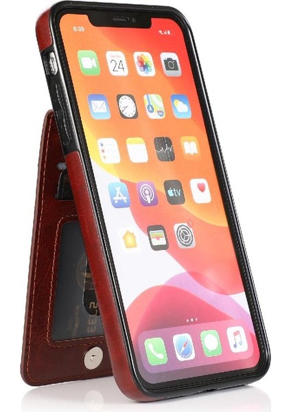 IPhone 11 Pro Premium Deri Kart Tutucu Manyetik Toka ile Uyumlu (Yurt Dışından)