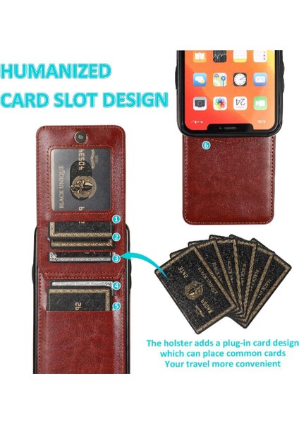 IPhone 11 Pro Premium Deri Kart Tutucu Manyetik Toka ile Uyumlu (Yurt Dışından)