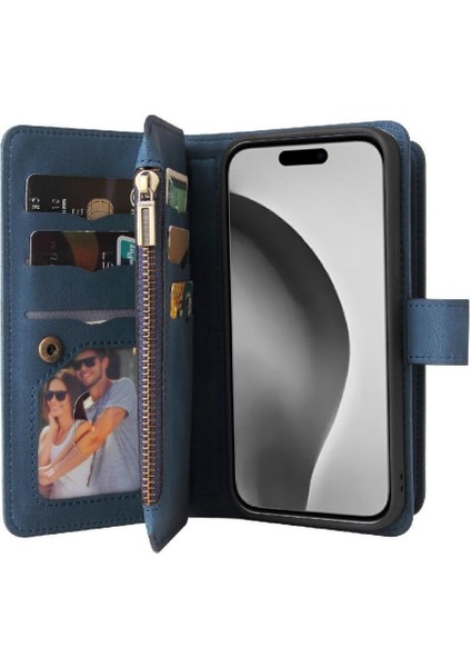 Kart Yuvası Standı ile IPhone 16 Pro Max Fermuar Poket Için Cüzdan Telefon Kılıfı (Yurt Dışından) indirimleri