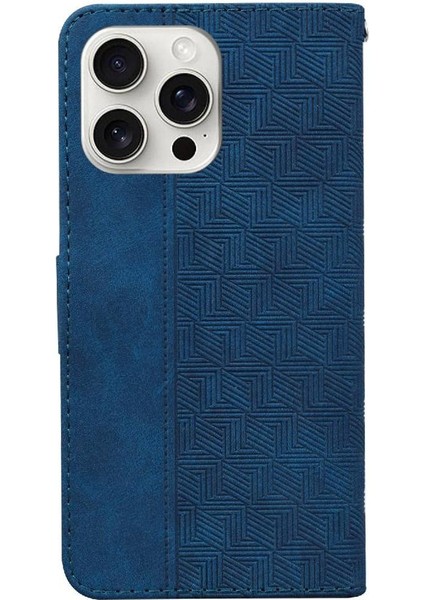 IPhone 16 Için Flip Case Pro Flip Folio Cüzdan Kapak Geometrik Kabartmalı Pu (Yurt Dışından)