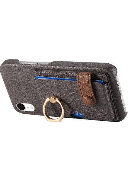 IPhone Xr Kart Yuvaları Premium Dokulu Deri Halka Standı (Yurt Dışından)