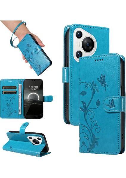 Huawei Pura 70 Kabartmalı Kelebek Deri ve Kart (Yurt Dışından)