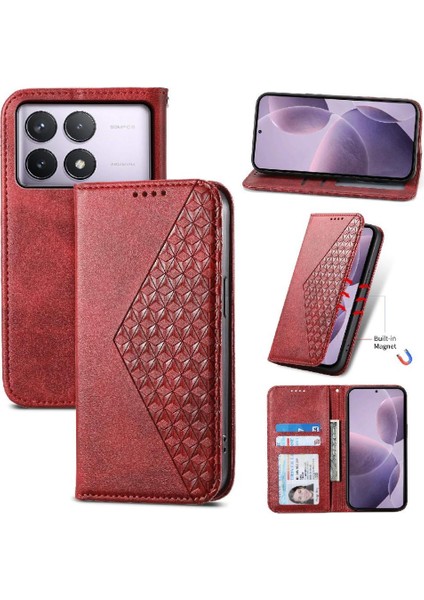 Xiaomi Poco F6 Pro 5g Için Flip Case Standı Cüzdan El Kayışı Eşkenar Dörtgen Şekli (Yurt Dışından)