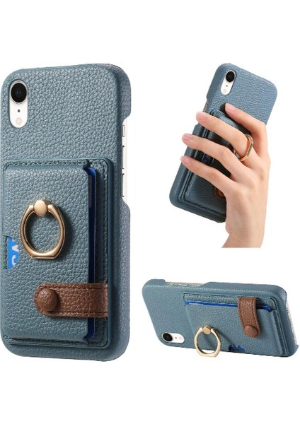 IPhone Xr Kart Yuvaları Premium Dokulu Deri Halka Standı (Yurt Dışından)