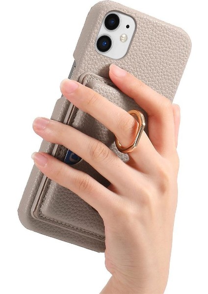 IPhone 12 Premium Dokulu Deri Halka Standı Kart Yuvaları Için Kılıf (Yurt Dışından)