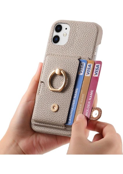 IPhone 12 Premium Dokulu Deri Halka Standı Kart Yuvaları Için Kılıf (Yurt Dışından)