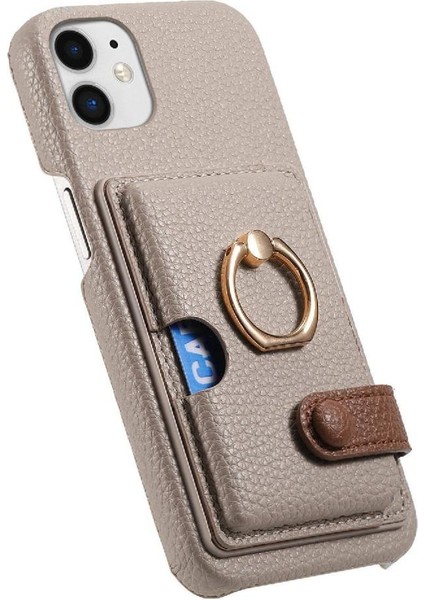 IPhone 12 Premium Dokulu Deri Halka Standı Kart Yuvaları Için Kılıf (Yurt Dışından)