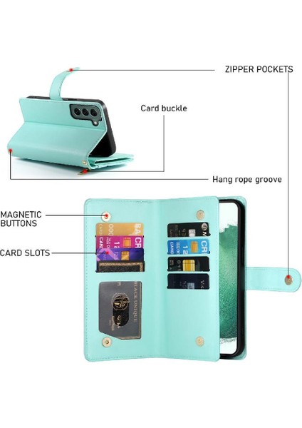 Samsung Galaxy S22 Artı Bilek Kayışı Çok Fonksiyonlu Kart Için Flip Case (Yurt Dışından)