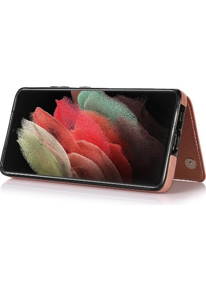 Kart ile Samsung Galaxy S21 Ultra Çift Manyetik Toka Için Cüzdan Kılıf (Yurt Dışından) fırsatları