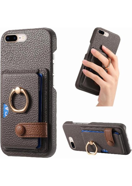 IPhone 7 Için Kılıf Artı/8 Artı Premium Dokulu Deri Kart Yuvaları Halka (Yurt Dışından)