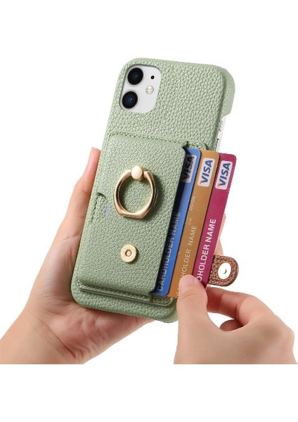IPhone 11 Premium Dokulu Deri Halka Standı Kart Yuvaları Için Kılıf (Yurt Dışından)