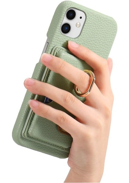 IPhone 11 Premium Dokulu Deri Halka Standı Kart Yuvaları Için Kılıf (Yurt Dışından)