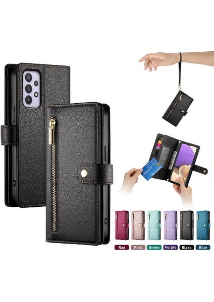 Samsung Galaxy A32 5g Kickstand Bilek Kayışı Çok Fonksiyonlu Flip Case (Yurt Dışından)