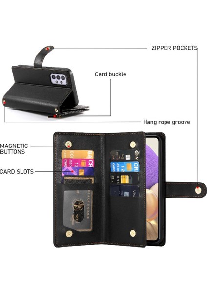 Samsung Galaxy A32 5g Kickstand Bilek Kayışı Çok Fonksiyonlu Flip Case (Yurt Dışından)