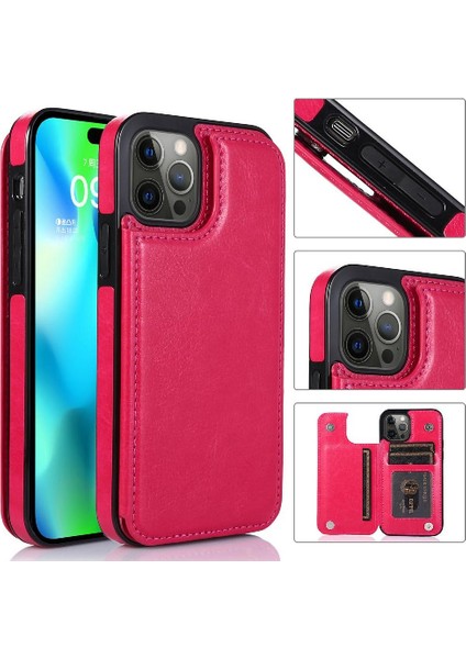 Kart Tutucu Toka ile IPhone 14 Pro Kart Yuvaları Pu Deri Için Cüzdan Kılıf (Yurt Dışından)