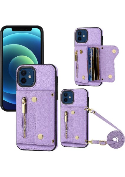 IPhone 12 Için Kılıf Pro Max Büyük Kapasiteli Uzun Kayış Kart Yuvaları Mini (Yurt Dışından)