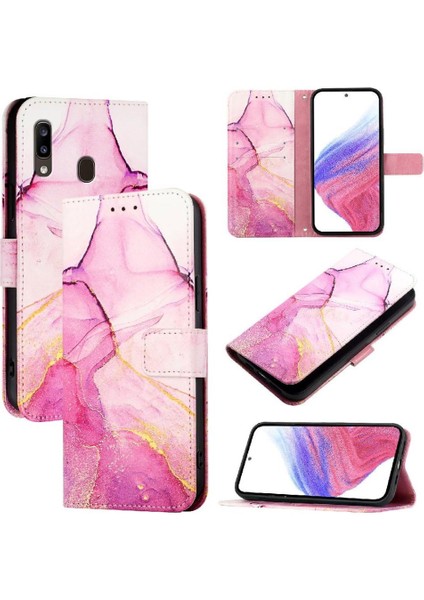 Samsung Galaxy A20/A30 Kickstand Cüzdan Mermer Desen Pu Deri (Yurt Dışından)