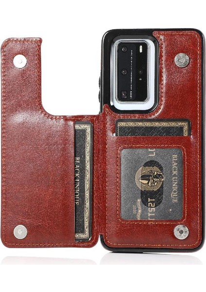 Huawei P40 Kart Yuvaları Için Cüzdan Durumda Çift Manyetik Toka Kickstand Pu (Yurt Dışından) fırsatları