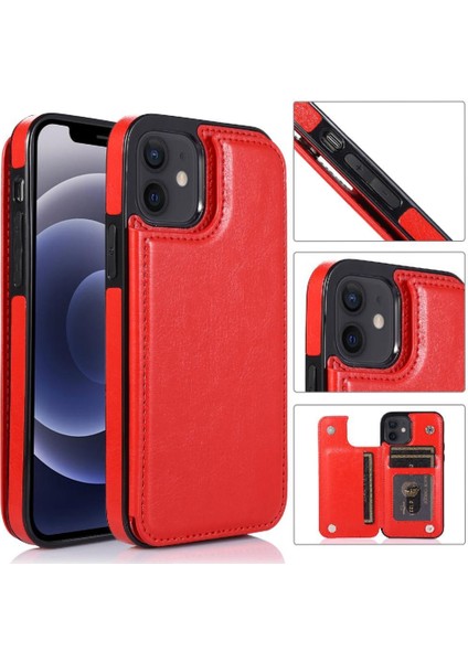 IPhone 12 Için Cüzdan Durumda Çift Manyetik Toka Kart Yuvaları ile Kickstand (Yurt Dışından)