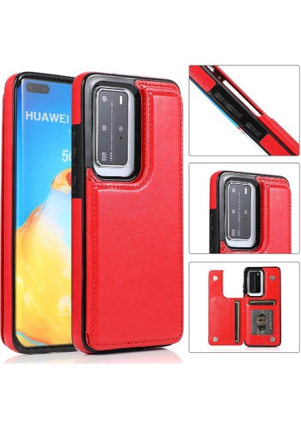 Huawei P40 Kart Yuvaları Için Cüzdan Durumda Çift Manyetik Toka Kickstand Pu (Yurt Dışından)