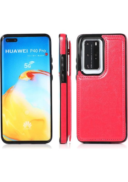 Huawei P40 Kart Yuvaları Için Cüzdan Durumda Çift Manyetik Toka Kickstand Pu (Yurt Dışından)