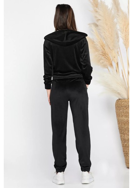 Kadın Kadife Kapüşonlu Fermuarlı Sweat Pantolon Ikili Takım modelleri