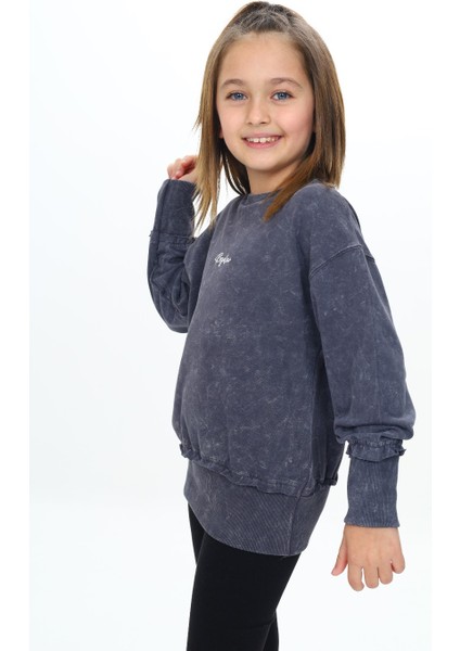 Kız Çocuk Yıkamalı Nakışlı Sweatshirt fiyatları