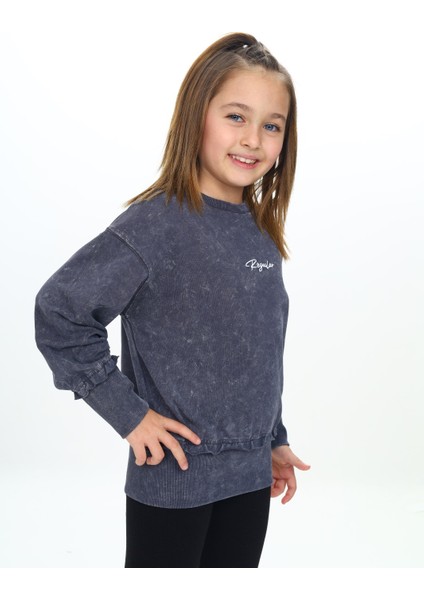 Kız Çocuk Yıkamalı Nakışlı Sweatshirt modelleri
