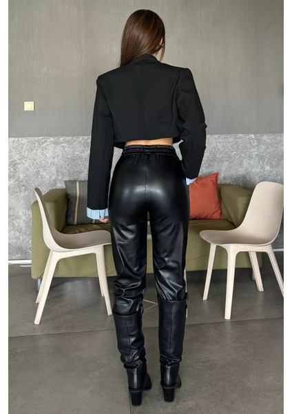 Kadın Yüksek Bel Içi Şardonlu Suni Deri Pantolon fırsatları