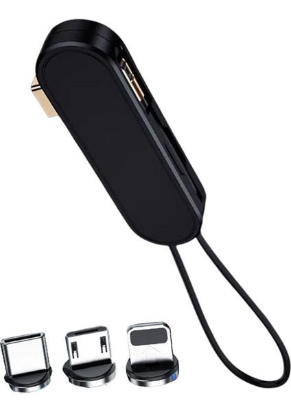 PM-25906 Siyah 3in1 (Type C- Lightning- Micro Usb) Manyetik Uç Taşınabilir Şarj Kablosu