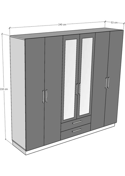 6 Kapaklı Gardırop 240CM