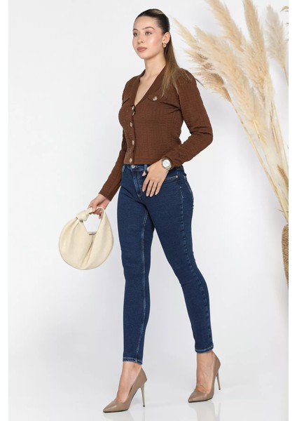 Kadın Likralı Yüksek Bel Jean Kot Pantolon