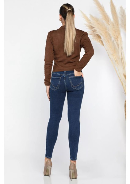 Kadın Likralı Yüksek Bel Jean Kot Pantolon