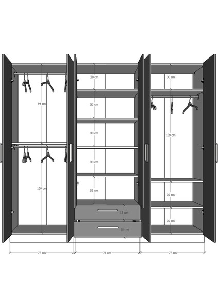 6 Kapaklı Gardırop 240CM