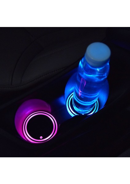 Renk 2 Adet Evrensel Yeni Led Araba Bardak Tutucu Alt Ped Led Işık Kapağı Trim Atmosfer Lambası Işıkları Kaymaz Mat Renkli Işık Coaster (Yurt Dışından)