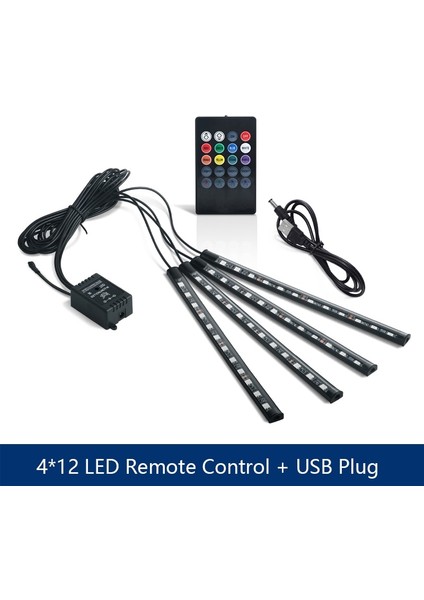 48Led Usb Uzaktan Kumandası Led Araba Ayak Işığı Usb Kablosuz Uzaktan Müzik Kontrollü Ortam Lambası Çoklu Modlar Otomotiv Iç Dekoratif Işıklar 12V (Yurt Dışından)