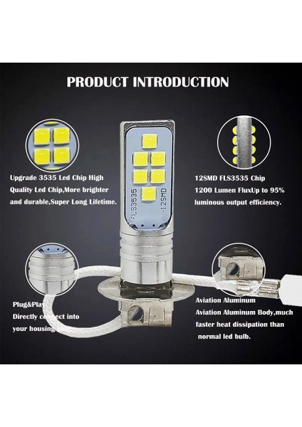 H3 Stili Beyaz H3 Led Ampul Smd Süper Parlak Araba Sis Farları 12V 24V 6000K Beyaz Sürüş Günü Çalışan Otomotiv Lambası (Yurt Dışından) modelleri