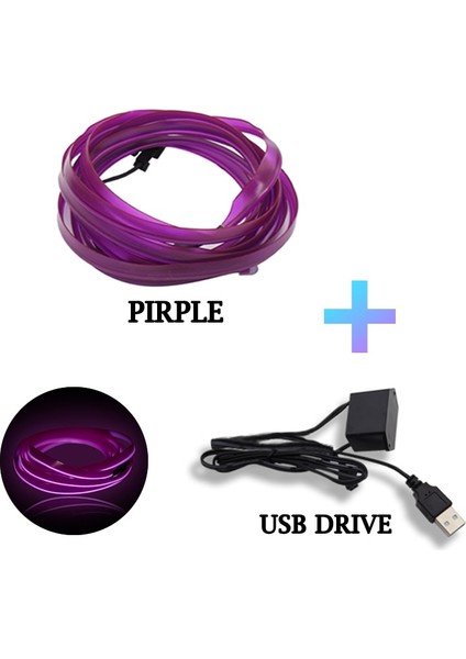 1 Milyon Stili Mor-Usb M Araba Led Işık Iç Ortam Led Şerit Neon Aydınlatma Çelenk Tel Halat Tüp Dekorasyon Esnek Tüp Renkleri Oto Led (Yurt Dışından)
