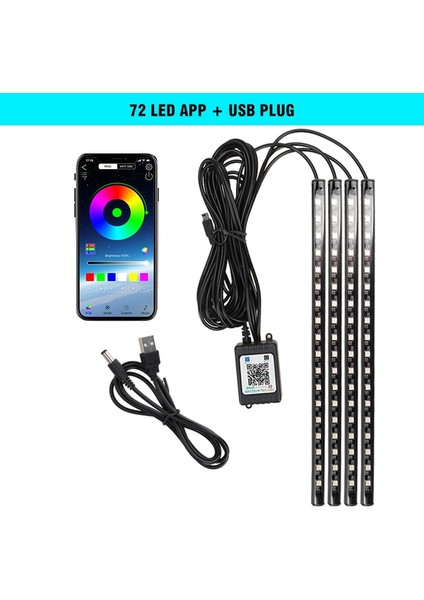 72Led Usb Uygulaması Araba Iç Ortam Işığı Atmosfer Ayak Işığı Rgb Led Şerit Çizgi Zemin Dekoratif Işık Müzik Ses Kontrolü Çoklu Lamba (Yurt Dışından)