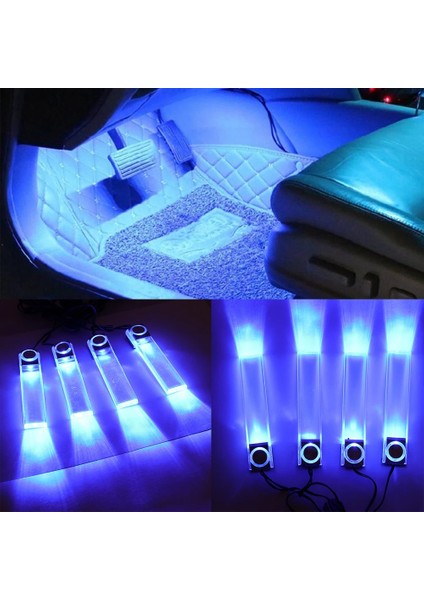 12V 4Led Araba Oto Iç Atmosfer Işıkları Zemin Dekorasyon Lambası Açık Mavi Araba Led Işıkları (Yurt Dışından)