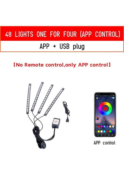 48Led Usb Uygulaması Usb Çakmak Arka Işık Müzik Kontrol Uygulaması İle Led Araba Ayak Ortam Işığı Rgb Oto Iç Dekoratif Atmosfer Işıkları (Yurt Dışından)