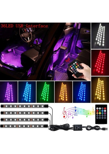 36Led Usb Arayüzü Nlpearl Rgb Led Araç Iç Ortam Işığı, Usb Kablosuz Uzaktan Kumanda App Müzik Kontrolü İle Çoklu Mod Işık Neon Dekoratif Lamba (Yurt Dışından)