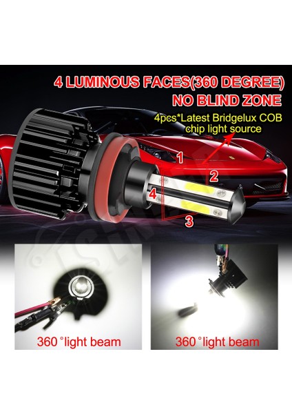 H7 Stili Kırmızı Kabuk 2 Adet H7 Led Ampuller 60W 8500Lm Araba Far Ampülleri H4 H7 H11 H Farlar 4-Yönlü Led Far Kiti Ampul 6500K (Yurt Dışından)