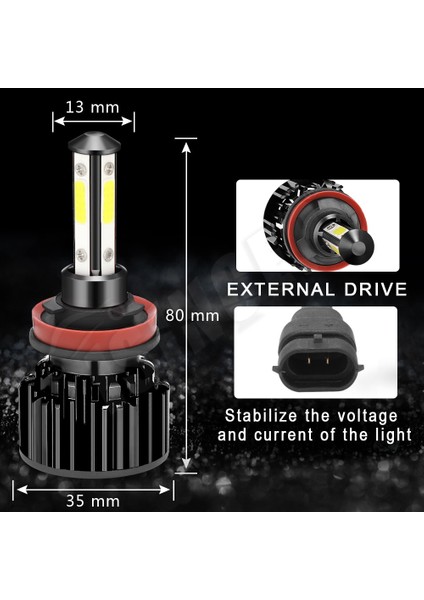 H7 Stili Kırmızı Kabuk 2 Adet H7 Led Ampuller 60W 8500Lm Araba Far Ampülleri H4 H7 H11 H Farlar 4-Yönlü Led Far Kiti Ampul 6500K (Yurt Dışından)