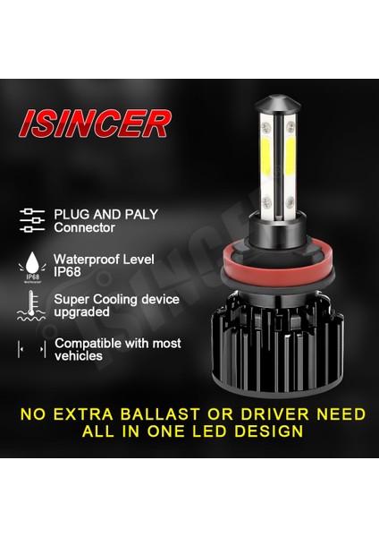 H7 Stili Kırmızı Kabuk 2 Adet H7 Led Ampuller 60W 8500Lm Araba Far Ampülleri H4 H7 H11 H Farlar 4-Yönlü Led Far Kiti Ampul 6500K (Yurt Dışından)