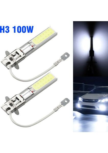2X H3 100W Cree Led Sis Ampulleri Araba Sürüş Lamk Cob Drl Beyaz Yüksek Güç Dc 12V (Yurt Dışından)